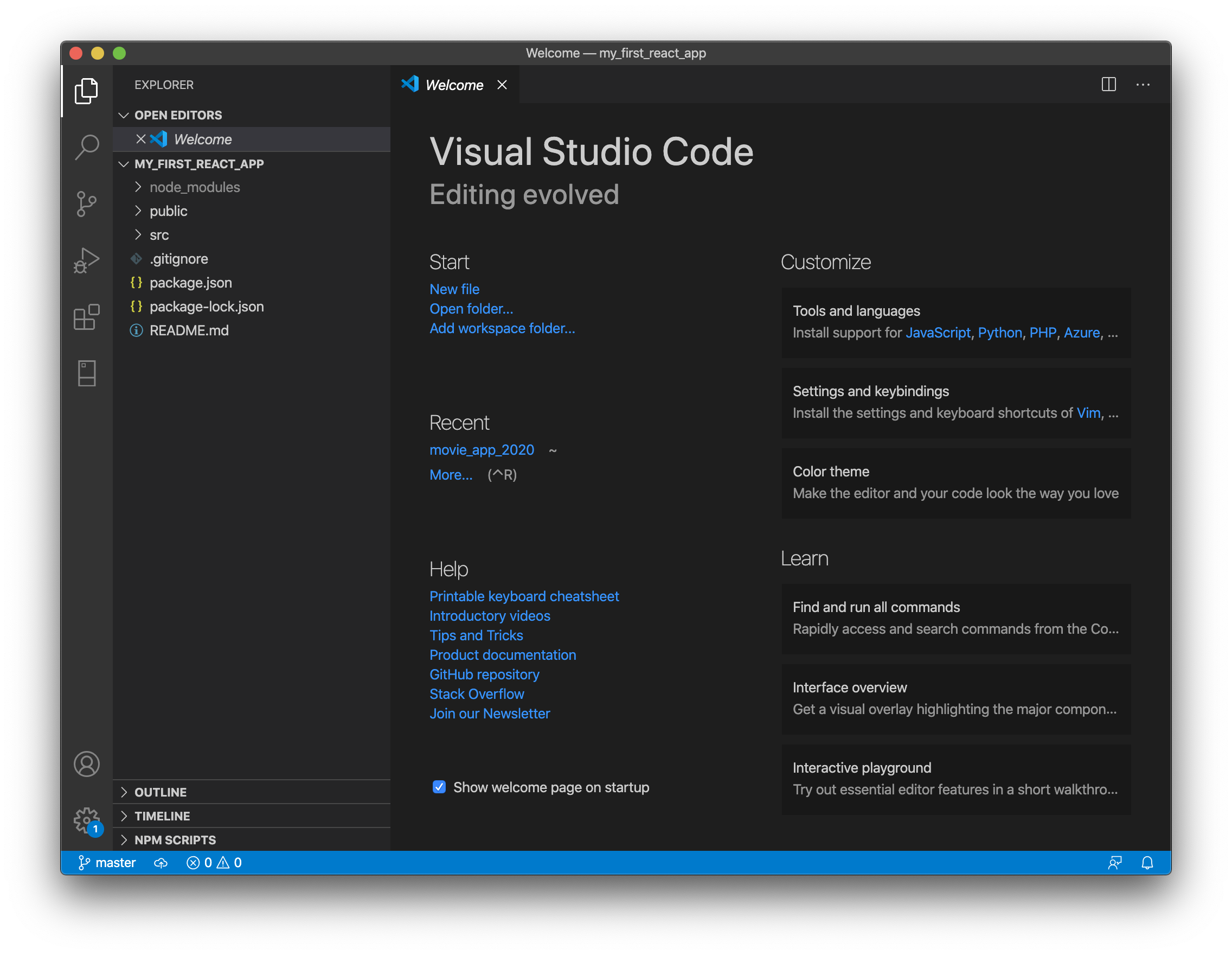 start visual studio code open