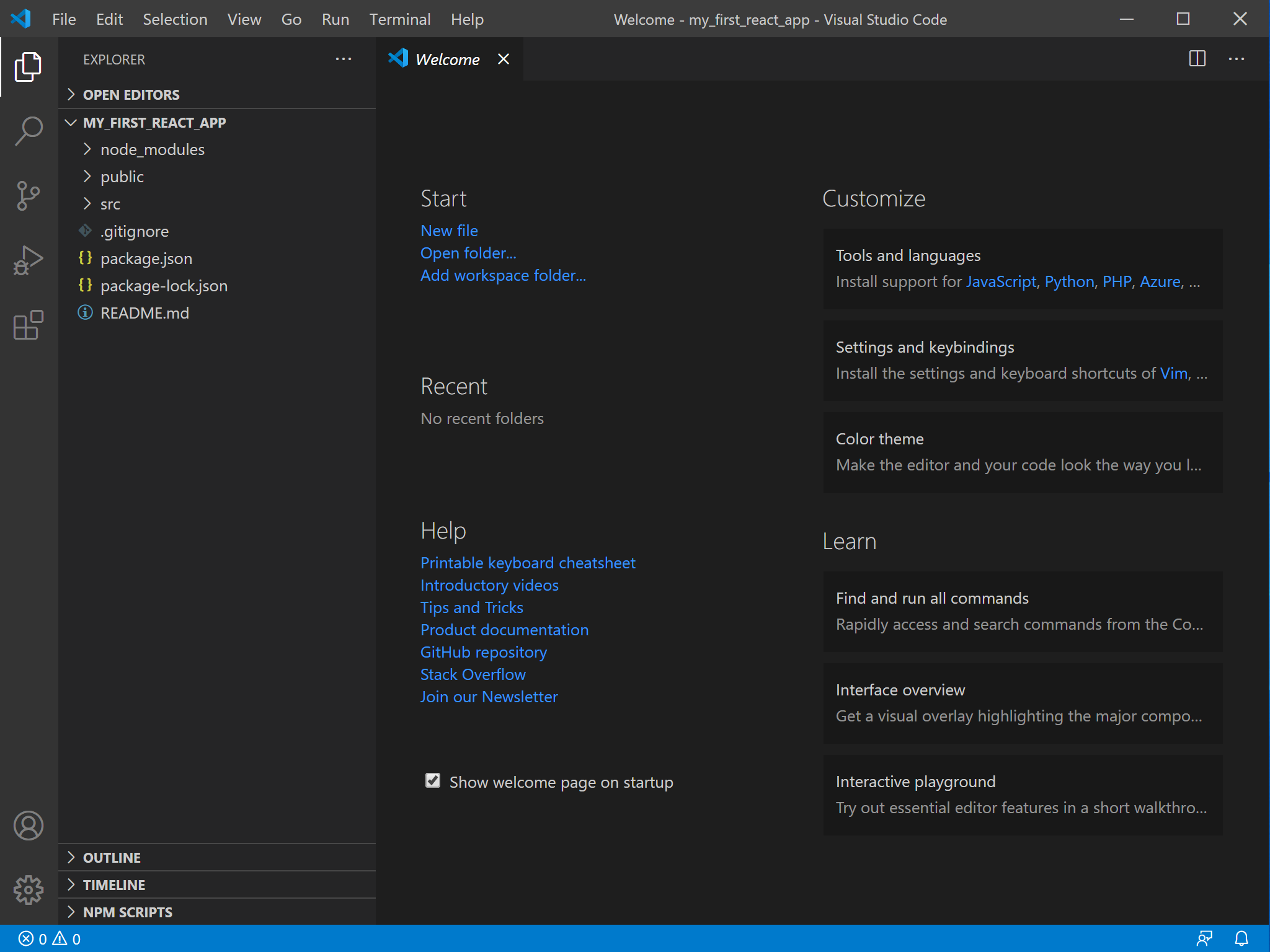 start visual studio code open