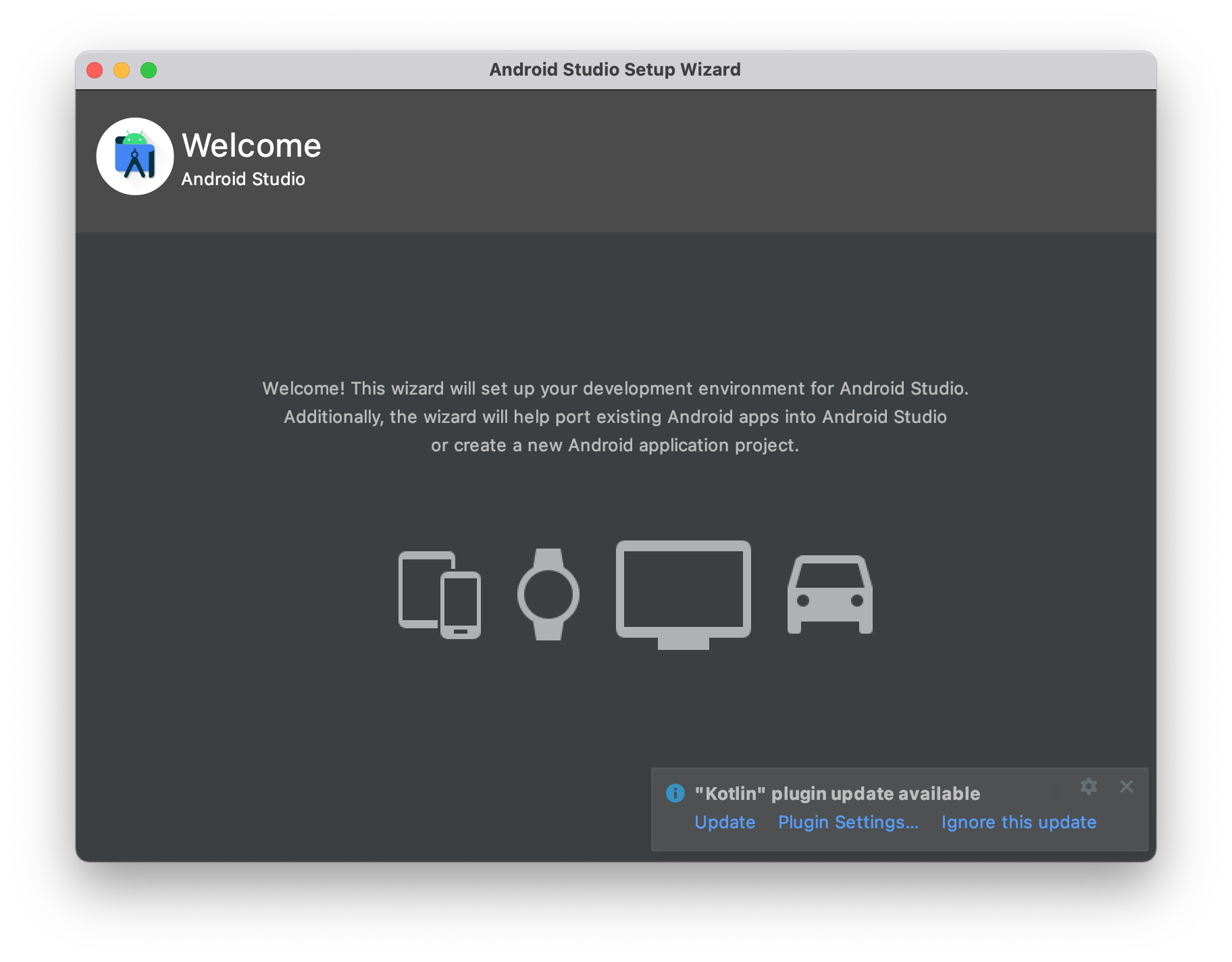 MacOS install android studio