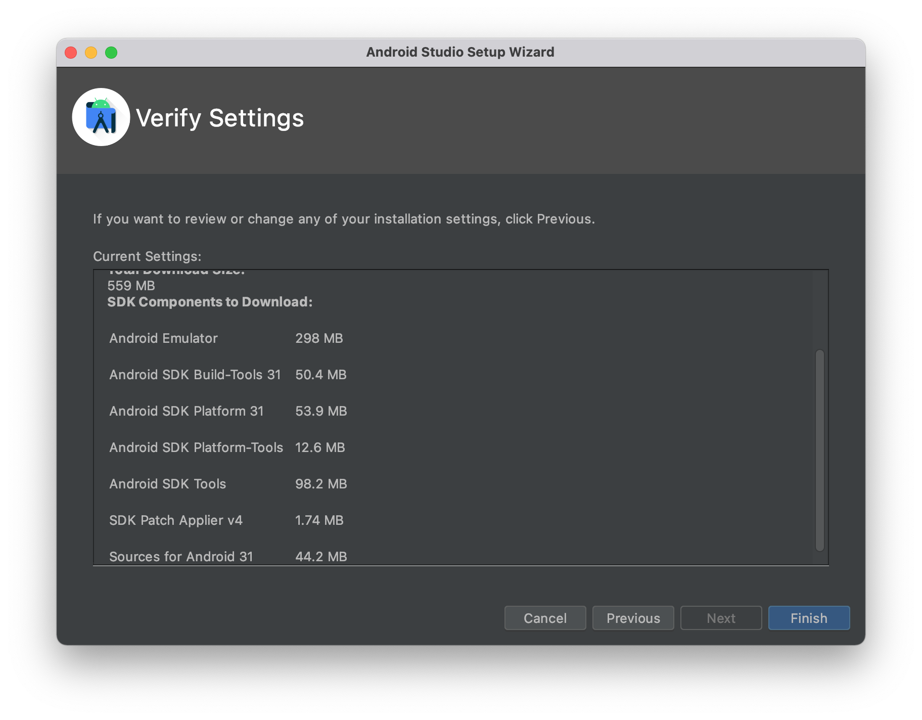 MacOS install android studio